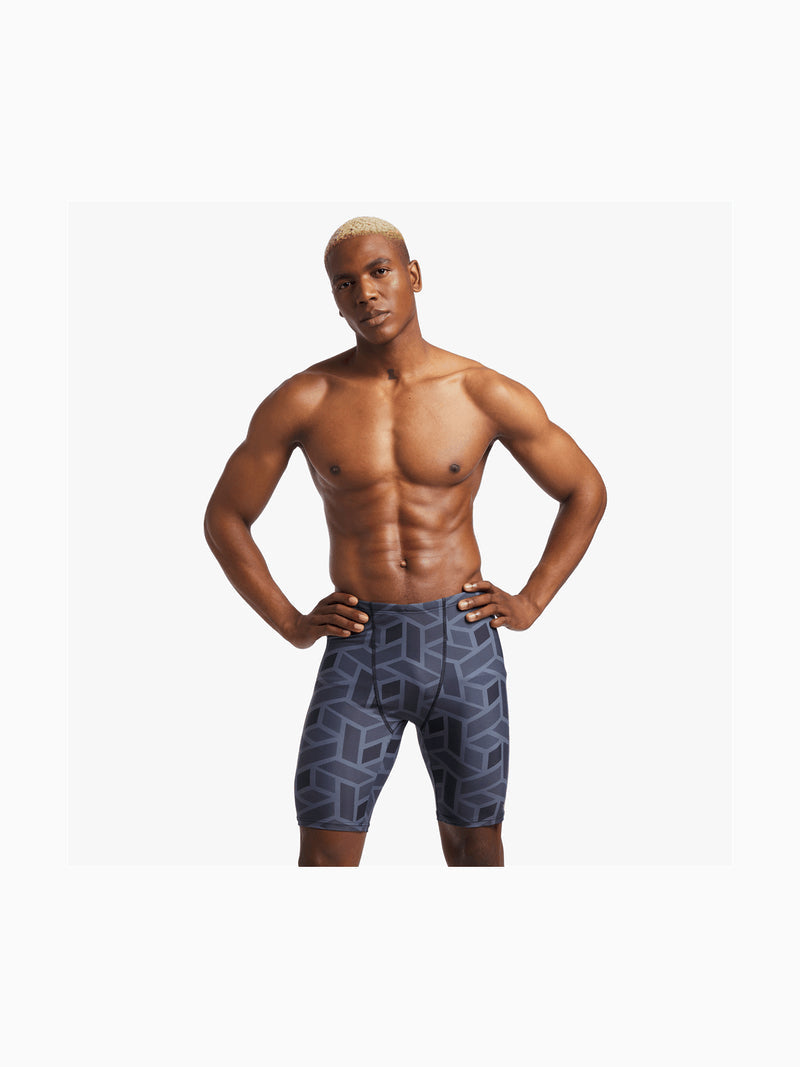 TS Men&#39;s All-Over Print Grey Swim Jammer - Durable, Stylish Performance Swimwear