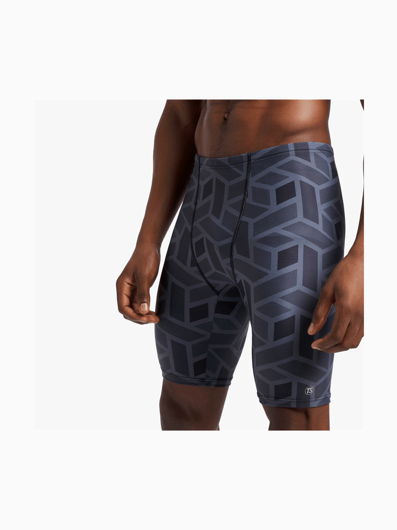 TS Men&#39;s All-Over Print Grey Swim Jammer - Durable, Stylish Performance Swimwear