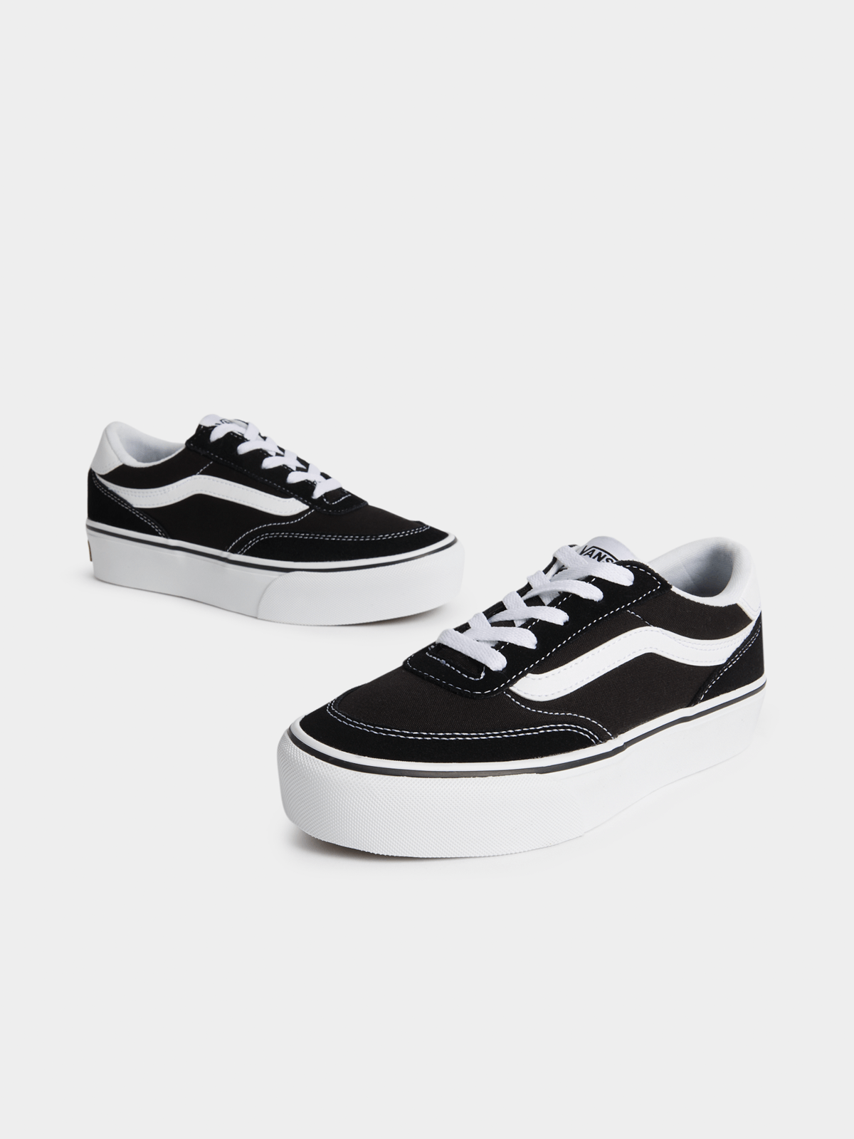 Vans Women's Brooklyn LS Platform Black White Canvas Sneakers - Stylish & Comfy