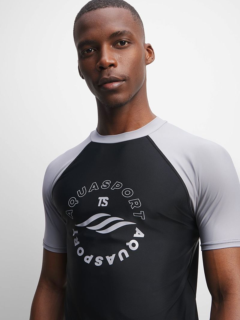 TS Men&#39;s Grey Black Short Sleeve Rash Vest – UV Protection Water Sports