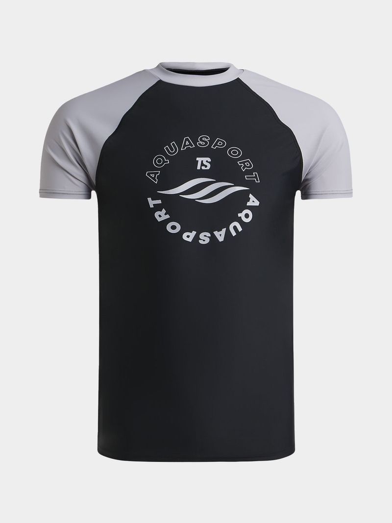 TS Men&#39;s Grey Black Short Sleeve Rash Vest – UV Protection Water Sports