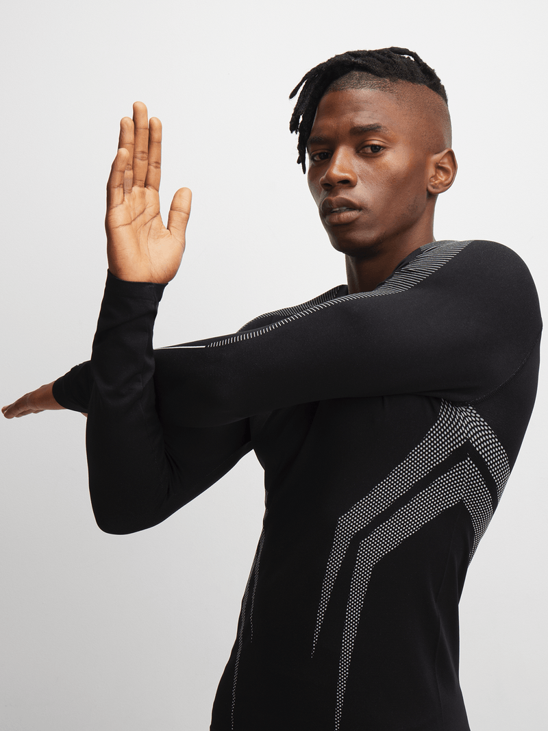 Men&#39;s Performance Black Long Sleeve Baselayer Top - Compression Athletic Shirt