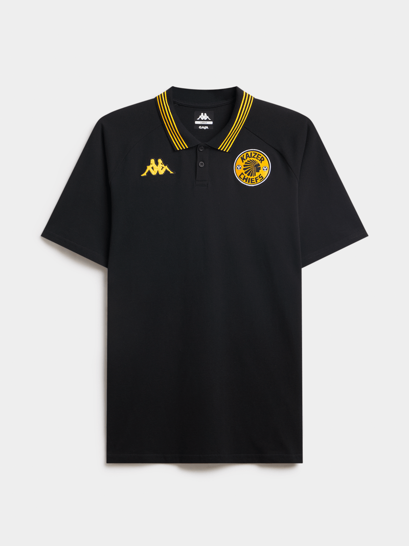 Kappa Men's Kaizer Chiefs Avrelod Black/Yellow Cotton Polo Golfer Shirt