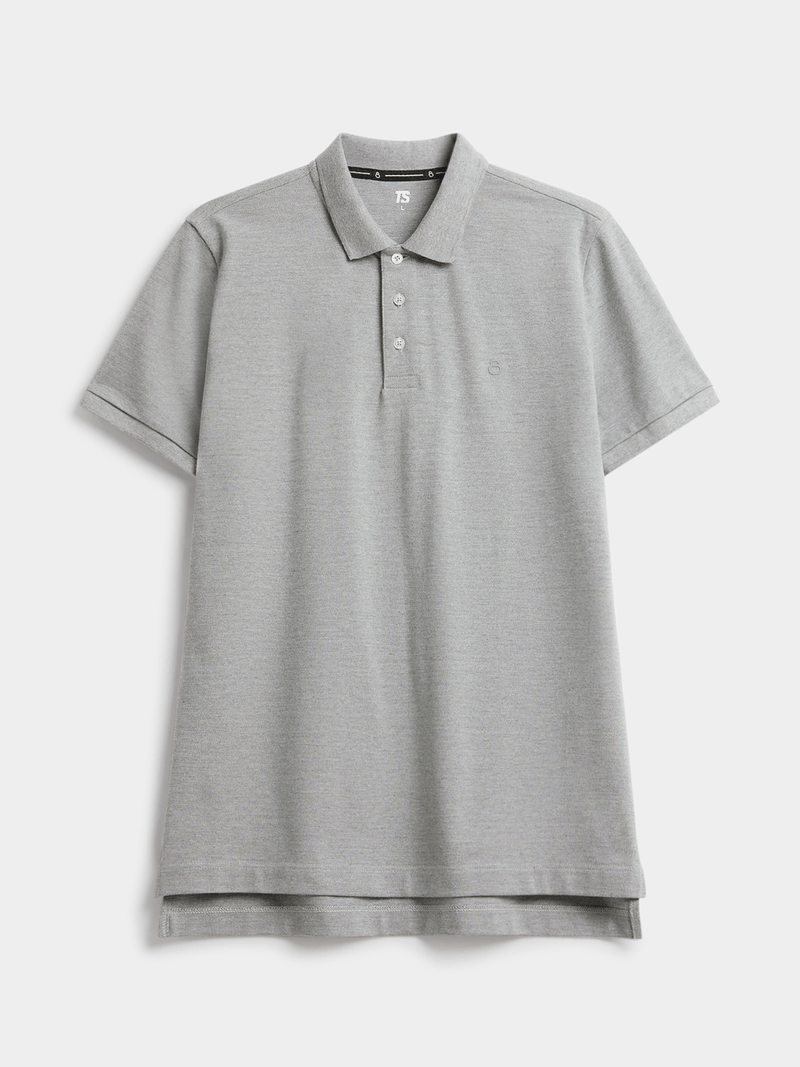 Men&#39;s Everyday Pique Polo Shirt - Comfortable Grey Melange Cotton Blend Golfer Top