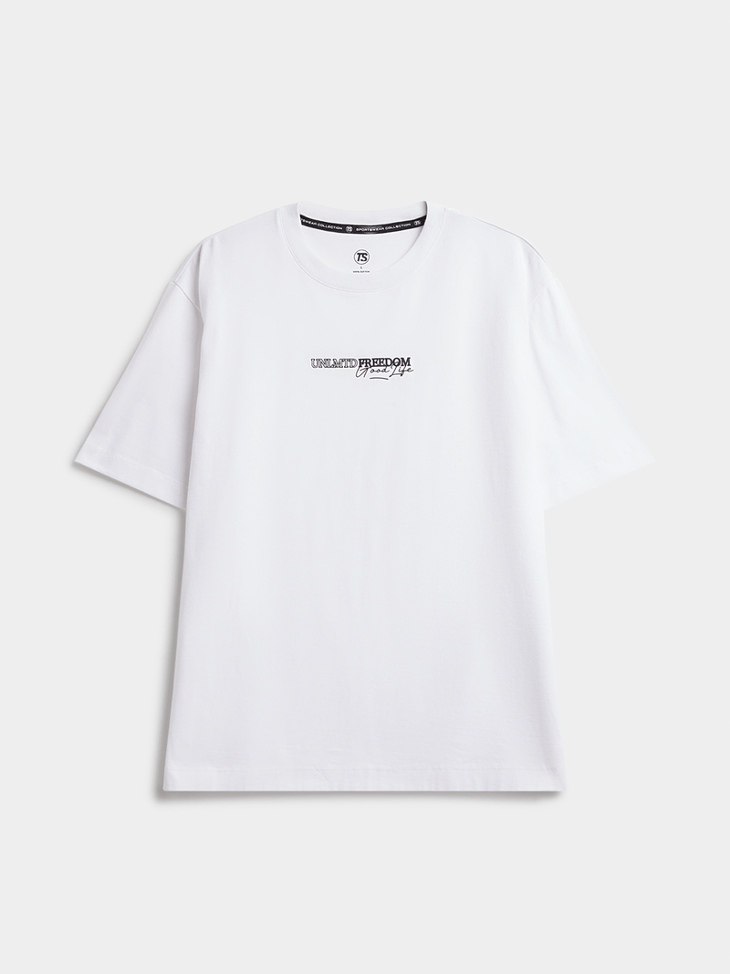 TS Men's Unlimited Graphic White Cotton Crew Neck Short Sleeve T-Shirt