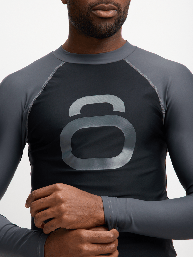 Adventure-Ready Men&#39;s Long Sleeve Grey/Black Rash Vest - UV &amp; Anti-Chafe