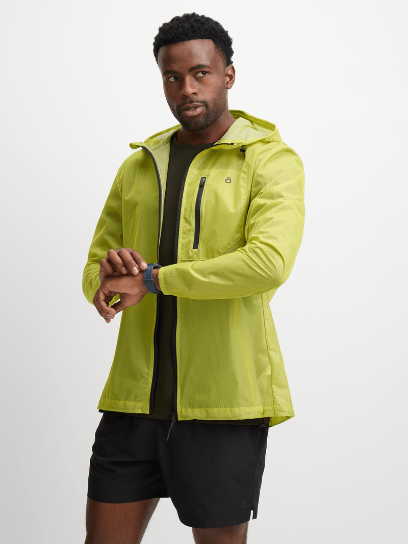 TS Men&#39;s Summit Marathon Ultralight Lime Running Jacket: Vented, Water-Resistant, Wind-Blocking
