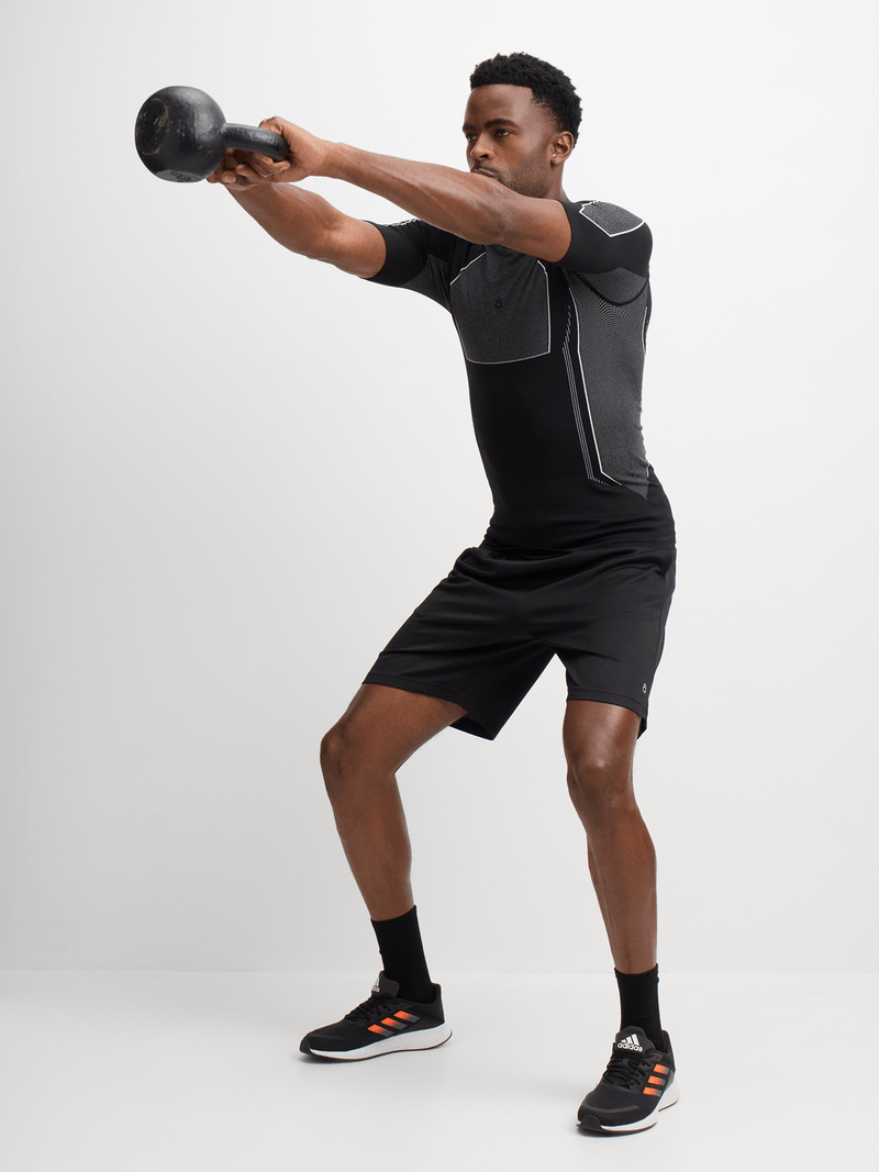 TS Men&#39;s Performance Black Short Sleeve Base Layer Tee - Moisture-Wicking, Seamless