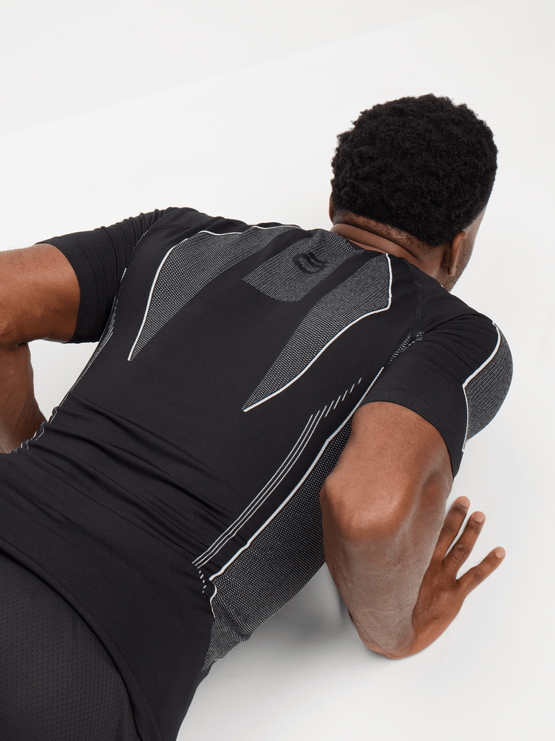 TS Men's Performance Black Short Sleeve Base Layer Tee - Moisture-Wicking, Seamless