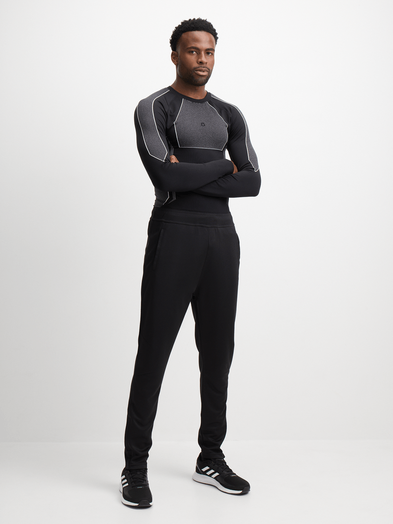 Men&#39;s Black Long Sleeve Compression Base Layer – Breathable, Seamless Athletic Performance Top