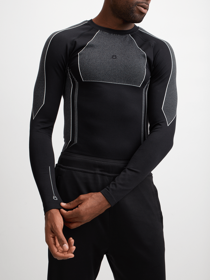 Men's Black Long Sleeve Compression Base Layer – Breathable, Seamless Athletic Performance Top