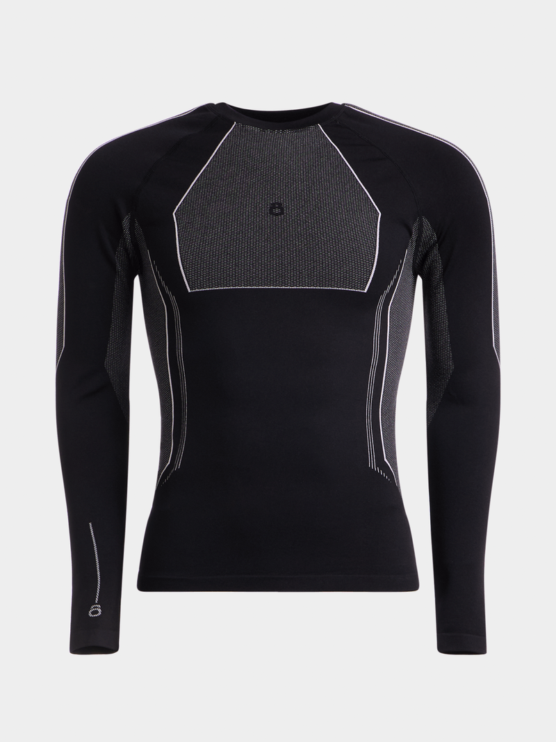 Men&#39;s Black Long Sleeve Compression Base Layer – Breathable, Seamless Athletic Performance Top