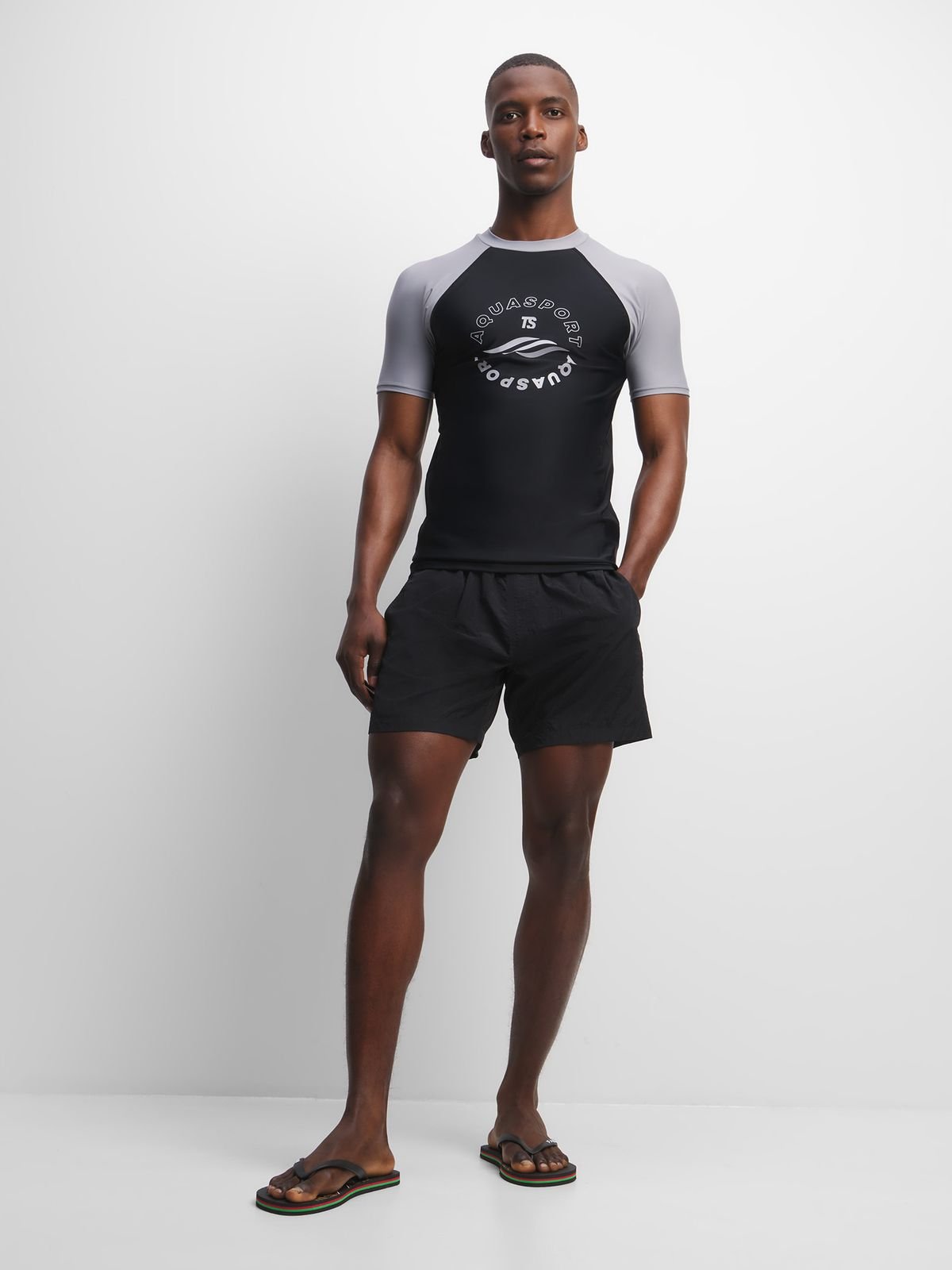 TS Men's Grey Black Short Sleeve Rash Vest – UV Protection Water Sports