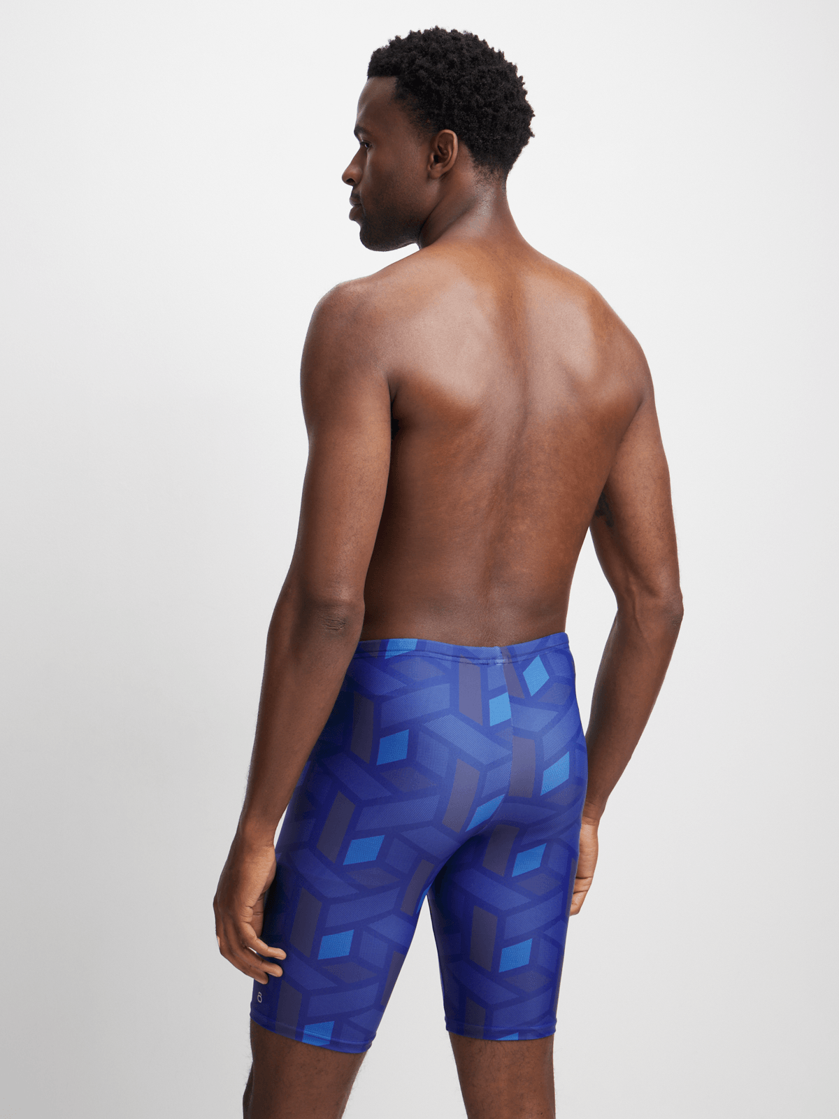 Men&#39;s Geometric All-Over Print Navy Blue Swim Jammer Performance Swimwear