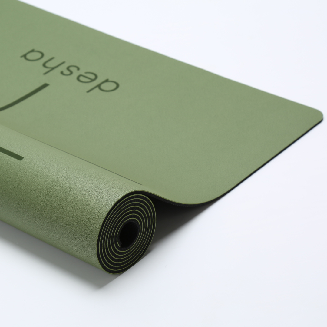 Ultimate Eco Olive Yoga Mat: Natural Rubber, High-Grip, Alignment Markers