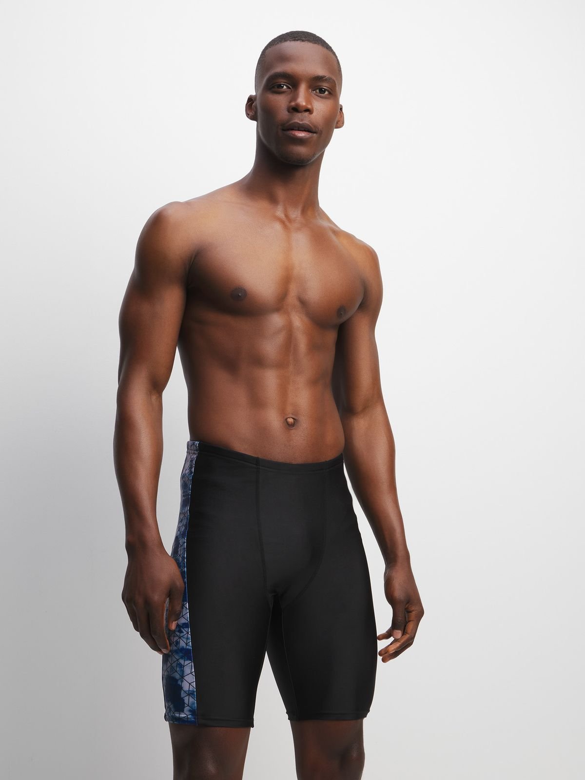 Men&#39;s Performance Panel Swim Jammer with Geometric Print, Quick-Dry, Comfortable Fit