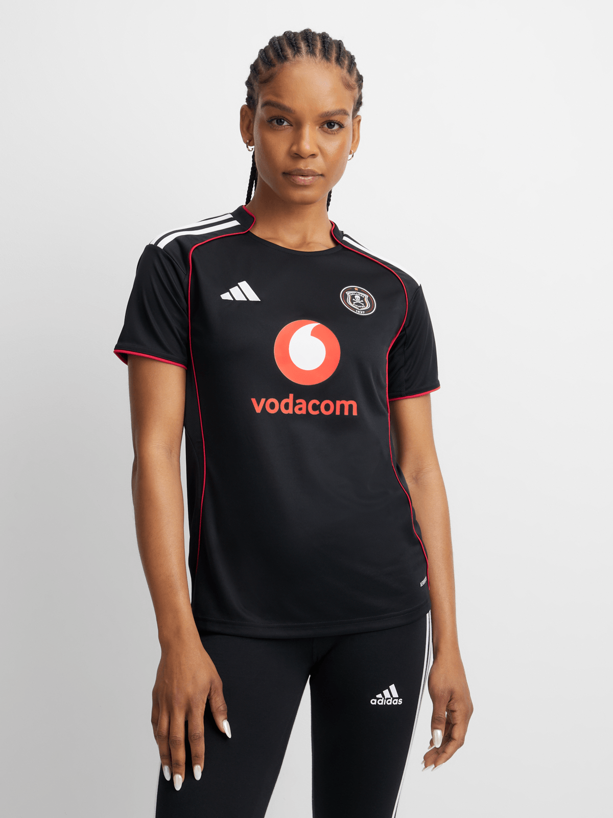 Adidas Women's Orlando Pirates Home Soccer Jersey 25/26 - Black/Red Stadium Kit