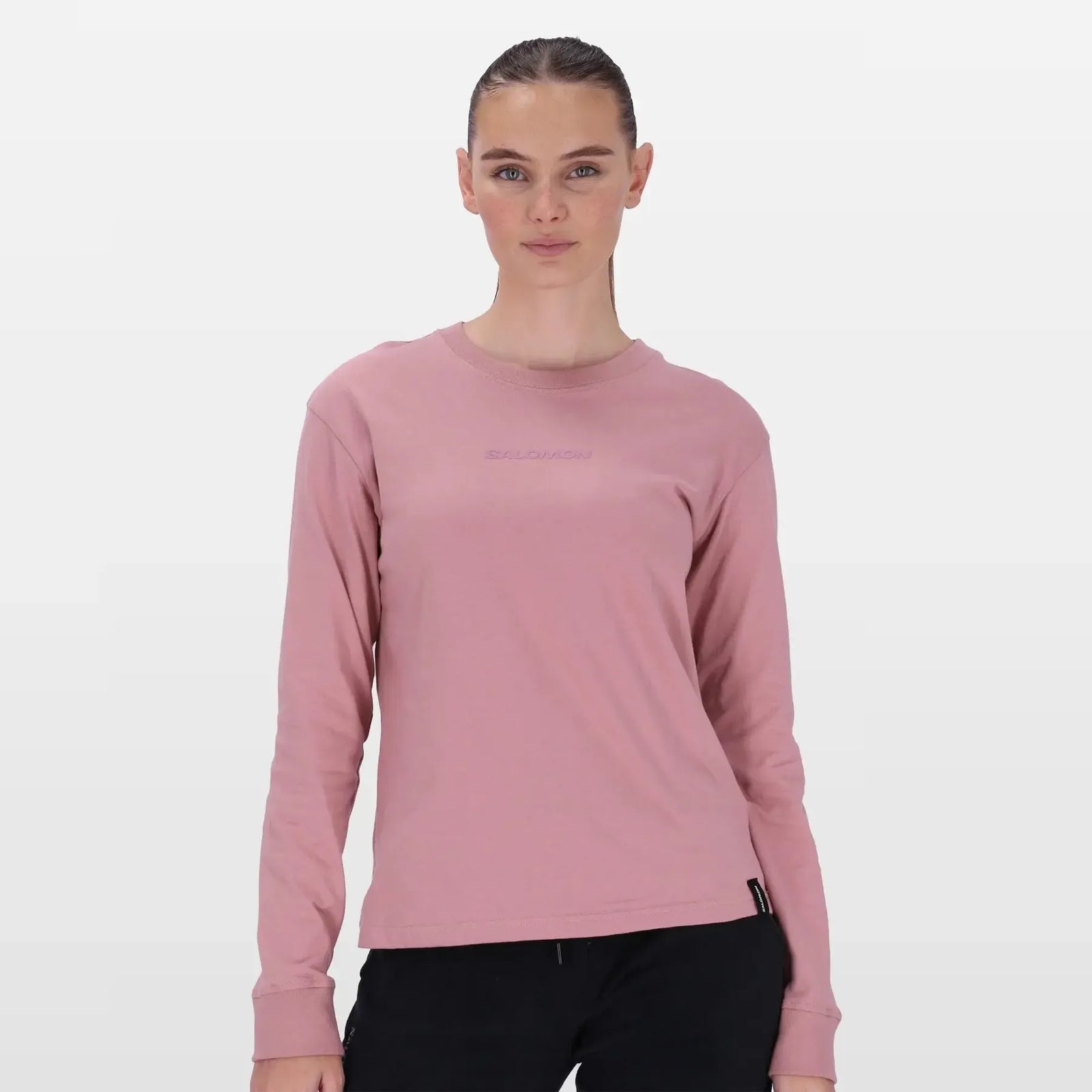 Salomon Ladies Long Sleeve Emblem T-shirt, Regular Fit, 100% Cotton, Comfortable Activewear