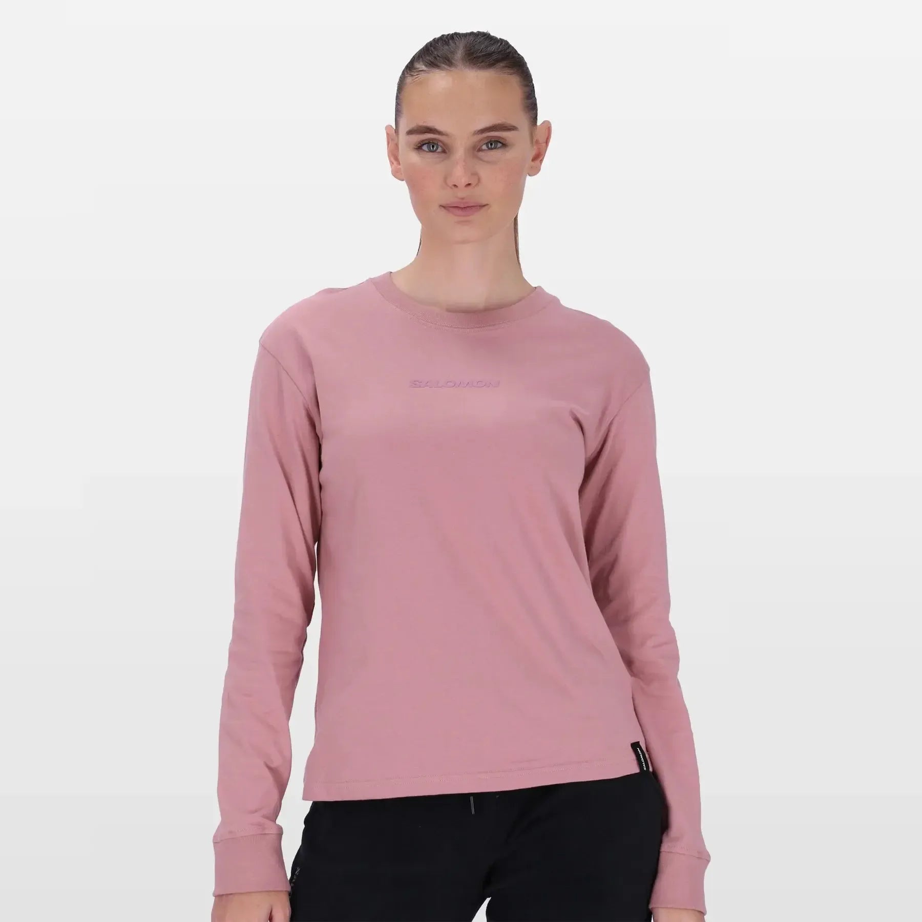 Salomon Ladies Long Sleeve Emblem T-shirt, Regular Fit, 100% Cotton, Comfortable Activewear