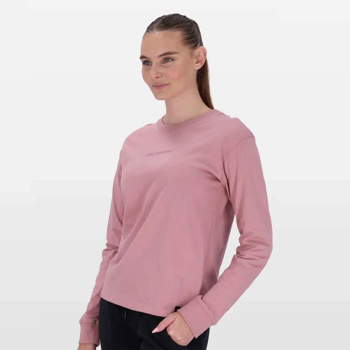 Salomon Ladies Long Sleeve Emblem T-shirt, Regular Fit, 100% Cotton, Comfortable Activewear