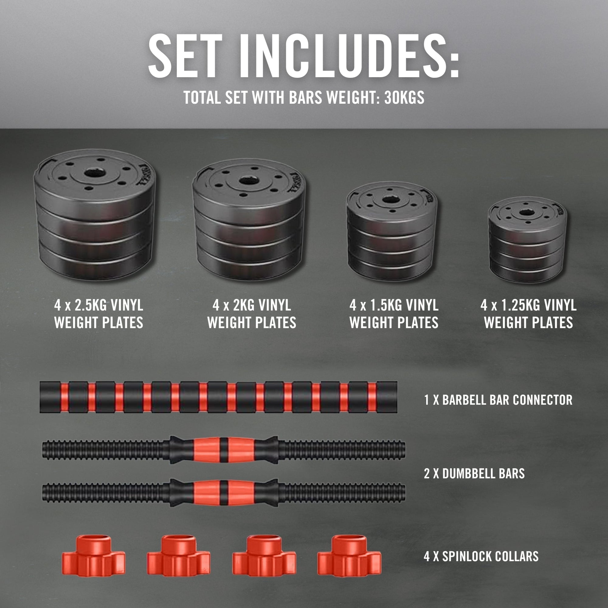 30KG VINYL BARBELL & DUMBBELL SET