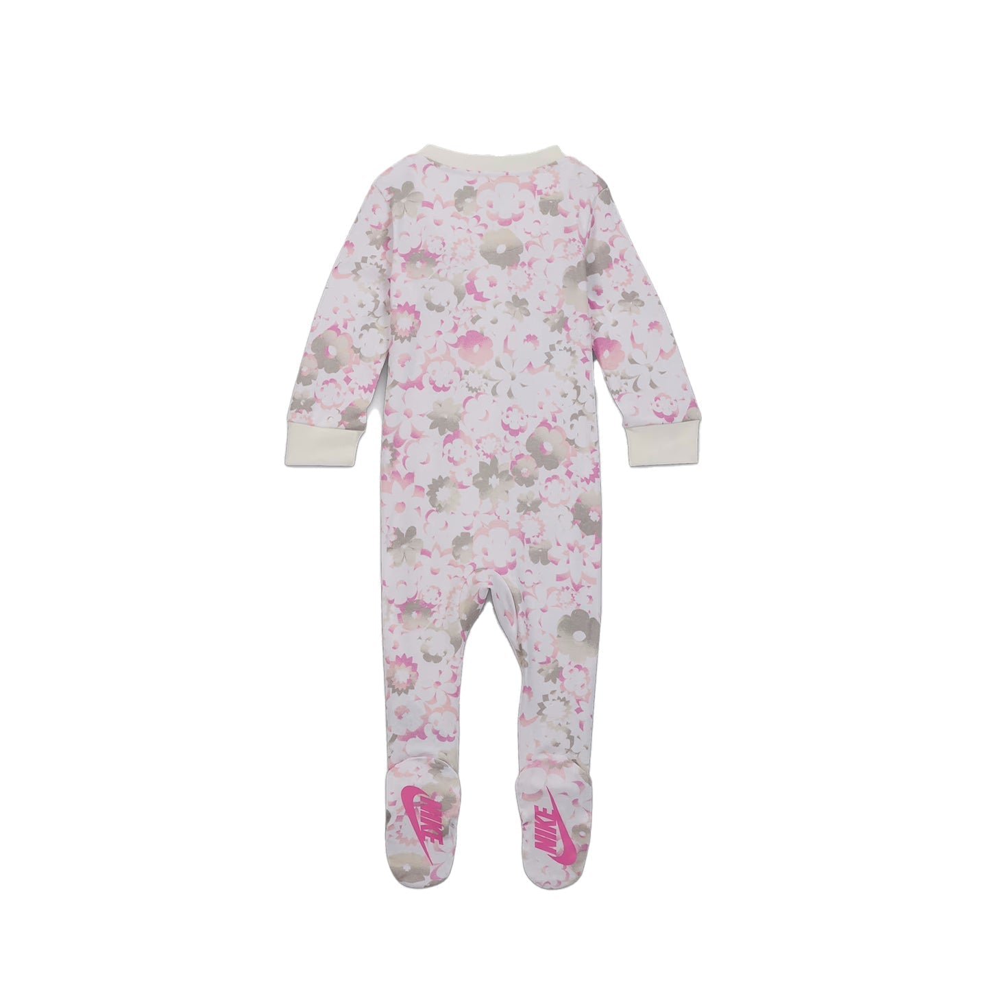 Nike Baby Flowral AOP Footed Coverall in Sail with floral pattern and full-zip design for infants.