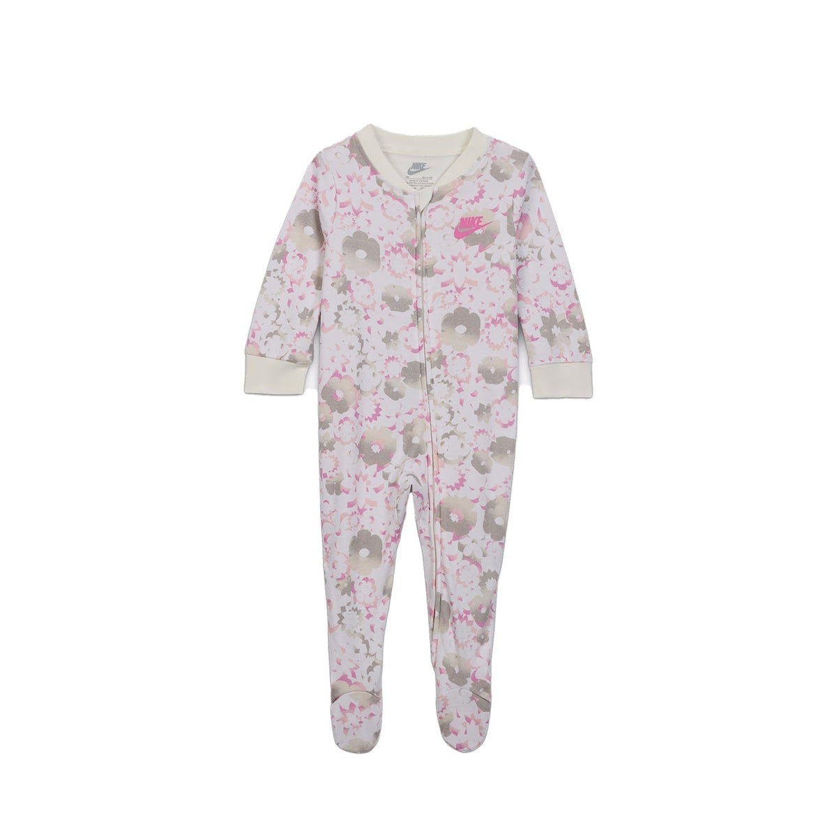 Nike Baby Flowral AOP Footed Coverall in Sail with floral pattern and full-zip design for infants.
