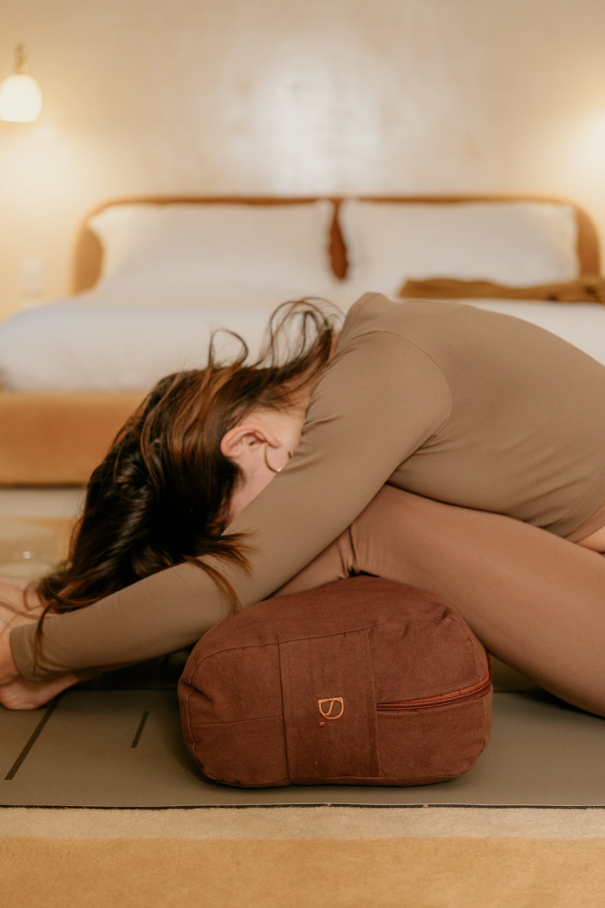 Premium Rectangle Yoga Bolster for Spinal Support - Chocolate Cotton Cover