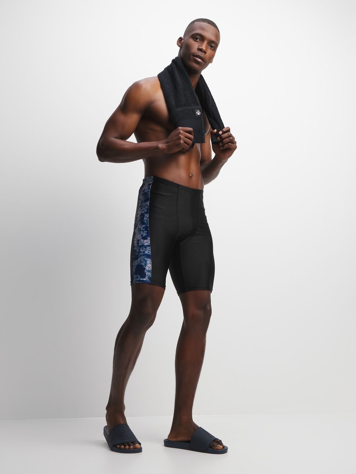 Men&#39;s Performance Panel Swim Jammer with Geometric Print, Quick-Dry, Comfortable Fit