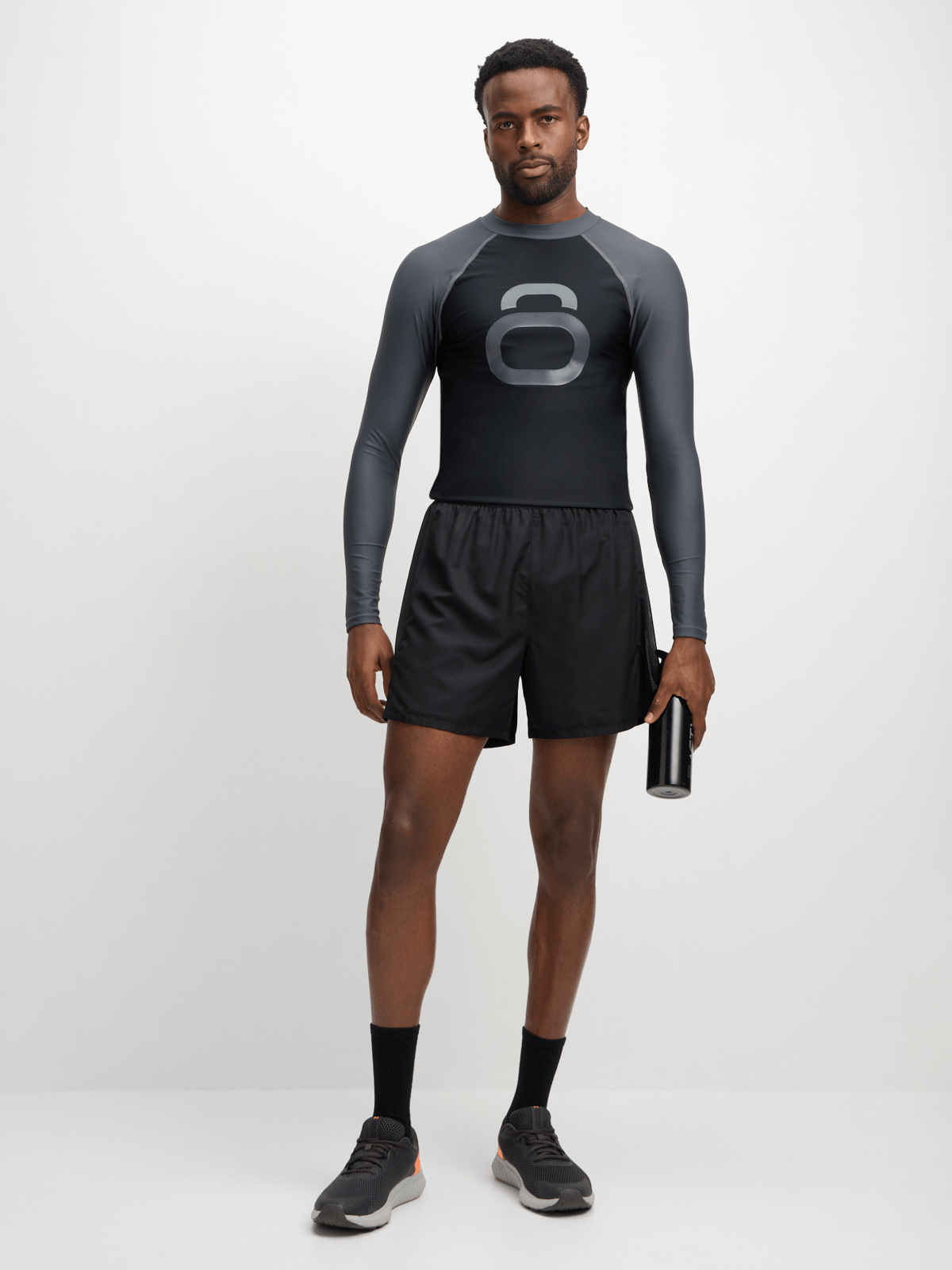 TS KB Men&#39;s Long Sleeve Grey Black Rash Vest: UV Sun Protection Swim Shirt for Water Sports