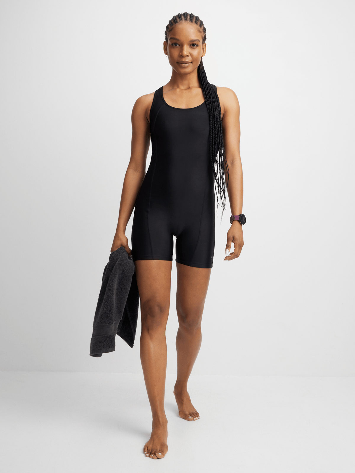 TS KB Women&#39;s Polyester Boyleg Black Swimsuit - Enhanced Comfort &amp; Coverage